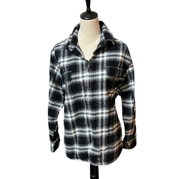 Jachs Heavy Flannel Shirt Mens Sz Large Black Plaid Button Down Winter - Picture 1 of 4